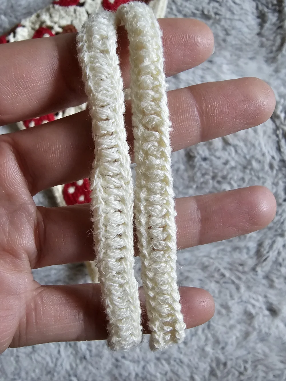 Crocheted Mushroom Bandana Hair Scarf - Red & Brown EUC